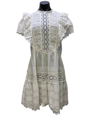 Sea New York White Eyelet Ruffle Mini Dress XS